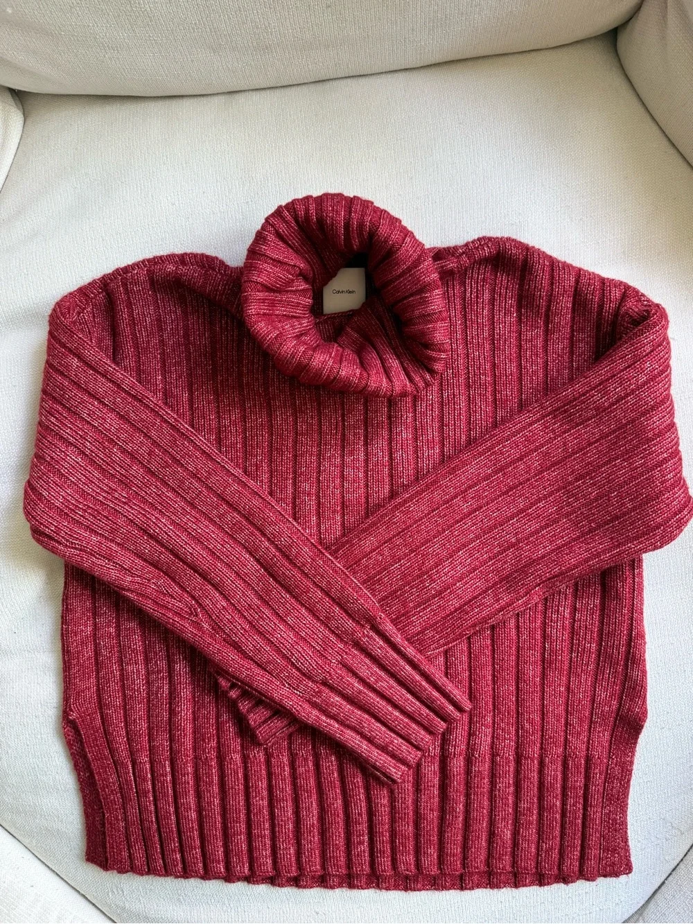 Cozy Red Ribbed Turtleneck Sweater Calvin Klein NWOT